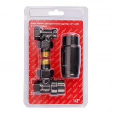 Комплект для під'єднання радіатора KR SET-24.Black — 1/2" кутовий з термоголовкою (KR5283)