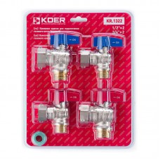 Комплект кранів для під'єднання газового котла Kr KR.1322 кутовий (1/2"x2шт, 3/4x2шт) (KR3126)