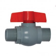 Кран кульовий PL PVN-1/2" MM PVC, ручка "метелик" (grey+red) (PM0704)