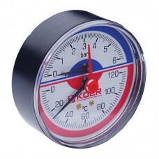 Термо-манометр аксиальный (Kr KM.802A) (0-6 bar), D 80мм, 1/4''-1/2'' (KR0223)