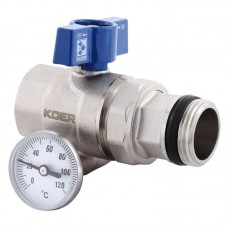 Кран с американкой "антипротечка" с термометром прямой Kr KR.1032-Gi - 1'' (KR2893)